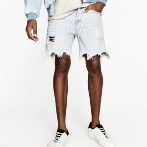 Nuevos Pantalones Cortos Bermuda Azul Claro para Hombre, con Agujeros y Bordes Desgastados, Estilo Jeans - Product Image 5