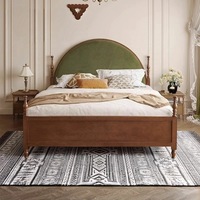 Lit double design vintage HORIZON FTL-BED1 de style français en bois massif avec assemblage à tenons et mortaises et revêtement en tissu – Lit de maître