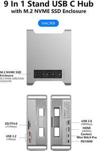 SYONG 9'u 1 Arada Standlı USB C Hub, <span class=keywords><strong>M</strong></span>.2 NVME SSD Kutusu, Mac Mini M4/M4 Pro için 9 Portlu Tip-C Bağlantı İstasyonu, HDMI, SD/TF4.0, PD - Product Image 2