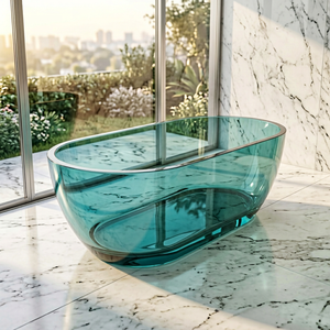 <span class=keywords><strong>Baignoire</strong></span> autoportante moderne de luxe en résine transparente, forme ovale colorée, pour projet de salle de bain d'hôtel - Product Image 1