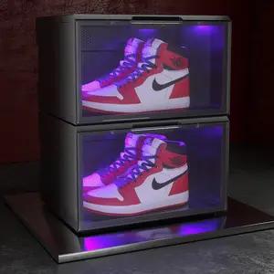 Boîte à chaussures en plastique, transparente, en acrylique, 20 pièces, présentoir à lumière Led et commandes vocale