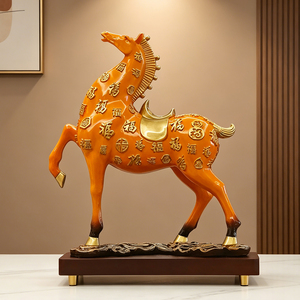 Escultura de Caballo Rojo de Cien Bendiciones, Estatua de Resina con Carácter Fu, Adorno para Sala de Estar, Regalo de Inauguración de Casa - Product Image 2