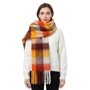 Wholesale Women's 100+ Colors Oversized Plaid Winter Scarf Soft <strong>Warm</strong> Thick Fluffy <strong>Shawl</strong> <strong>Wrap</strong> with Tassels - Product Image 4