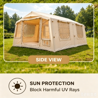 Tente de camping gonflable avec pompe manuelle, tente extérieure imperméable, tente gonflable pour 8 à 12 personnes, tente de glamping 4 saisons, cabane gonflable