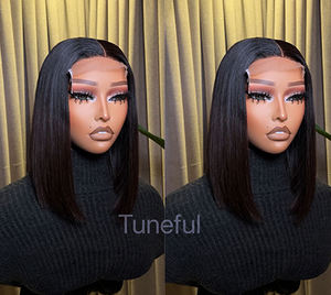 短宽松身体波波浪形蕾丝前人发假发黑色女性全高清额头假发人发海波波波布假发 - Product Image 2