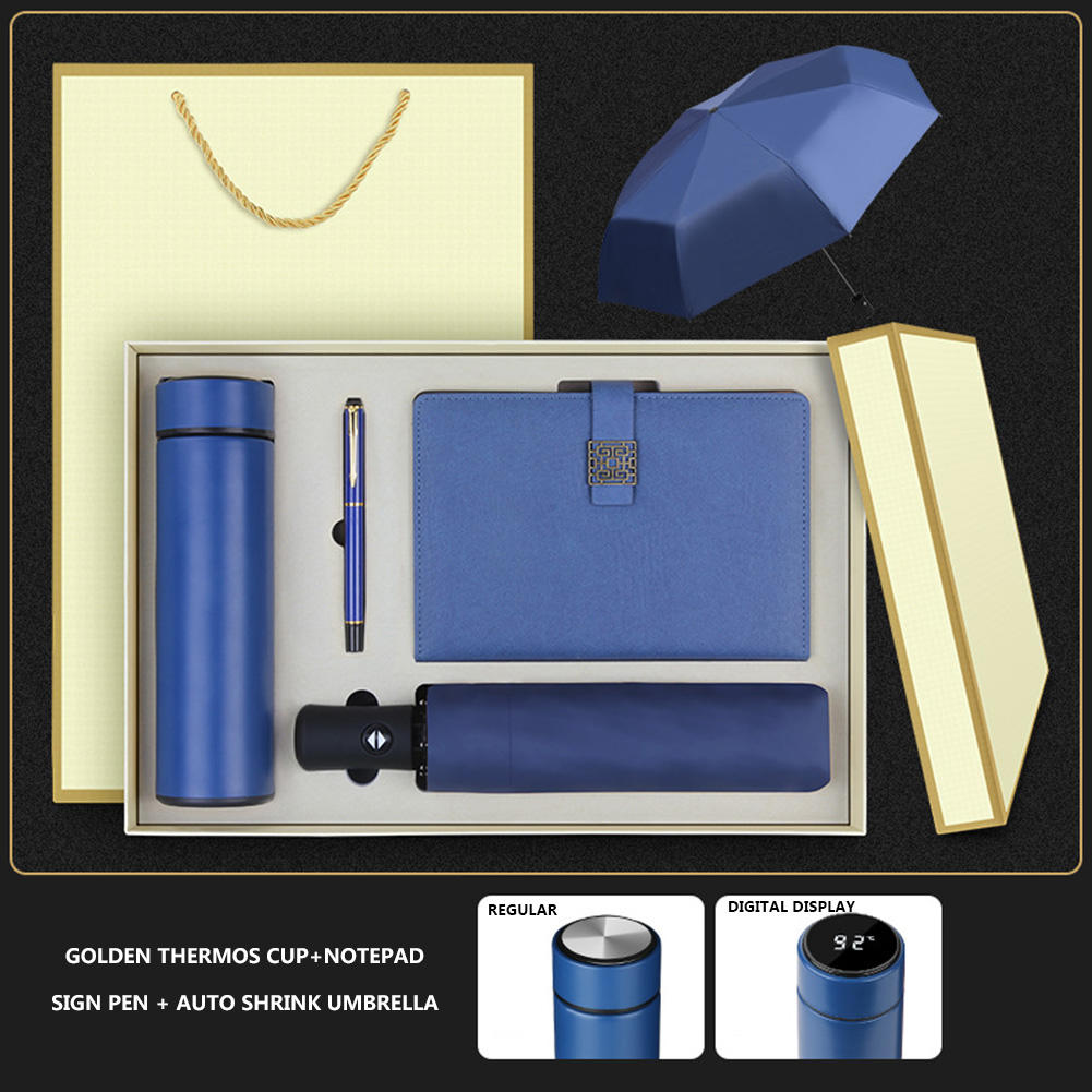 Blue-Water bottle/Notebook/Pen/Umbrella