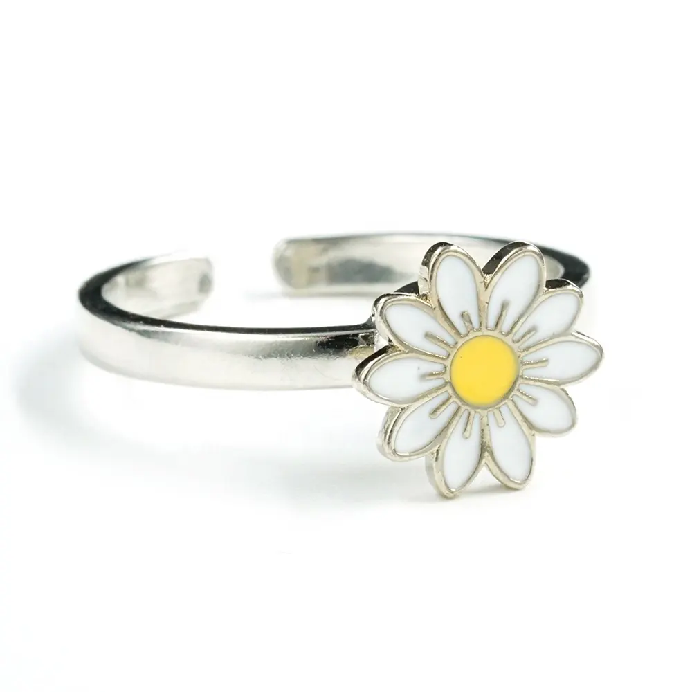 Open Style drehbare Gänseblümchen Blume Emaille Schmuck Ring Frauen