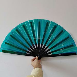 Wholesale Full Color PVC Holographic 13 Inch Rave <b>Fan</b> Handmade Large Bamboo <b>Folding</b> <b>Hand</b> <b>Fan</b> for Women and Party - Product Image 5