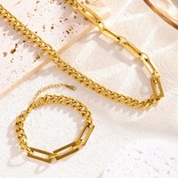 Nouveaux Bijoux Tendance en Acier Inoxydable Plaqué Or 18 Carats, Ensemble Collier et Bracelet à Maillons Cubains pour Femmes, Vente Chaude
