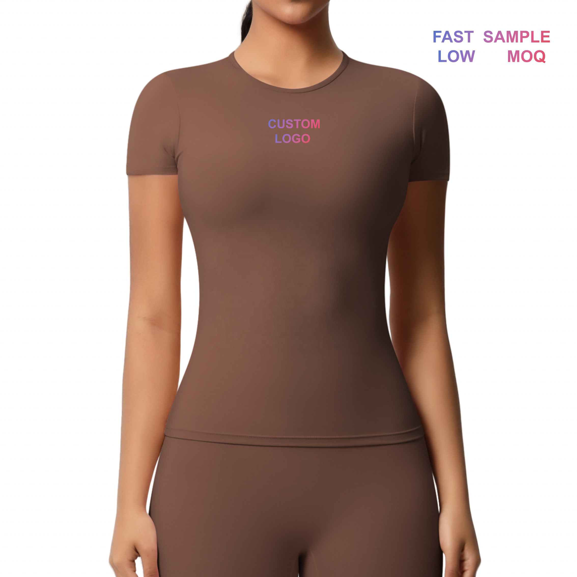 Super Stretchy Sports Crew Neck Short Sleeve Compression Slim Fit Yoga T Shirts Custom Logo Gym Fitness Yoga Top for Women