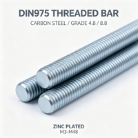 Barre filetée droite en acier au carbone DIN975, entièrement filetée, zinguée, grade 4.8/8.8, taille M3-M48, garantie 3 ans