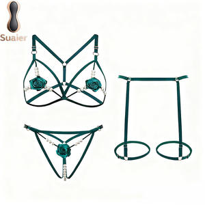 Pakaian Dalam Wanita Seksi Jepang untuk Hari Valentine, Erotis, Berbahan Renda Transparan dengan Garter, Set Lingerie Wanita - Product Image 5