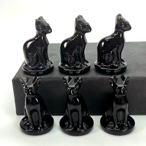 Haute qualité spirituelle roche naturelle 4cm obsidienne Quartz égyptien <span class=keywords><strong>Mau</strong></span> chat pierre de guérison Chakra cristal sculpture pierre précieuse artisanat - Product Image 1