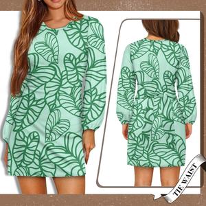 Hawaïen Kalo feuille motif concepteur cravate robe en gros confortable fête Banquet Club robe de <span class=keywords><strong>soirée</strong></span> à manches longues <span class=keywords><strong>tenue</strong></span> 2024 - Product Image 4