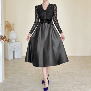 Buy In Bulk Black Velvet Dresses With Lace A-Line Silhouette Design |  Alibaba.com