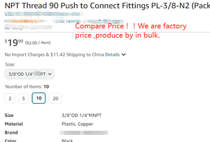 Coude mâle PNEUMATIQUE d'USINE 3/8 pouces Tube OD x 1/4 pouces filetage NPT <span class=keywords><strong>90</strong></span> pousser pour connecter les raccords PL-3/8-N2 - Product Image 5