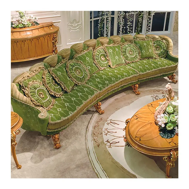 Французский антикварный резной роскошный диван, зеленый и золотой Королевский диван, турецкий король, классическая мебель из массива дерева для гостиной
