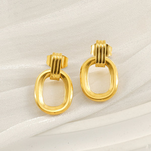 Zogxin Oval Geometric Stud Earrings Gold Stainless Steel For Women Party Fashion Jewelry - Product Image 3