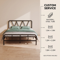 Base de Cama Metálica Moderna y Resistente con Cabecera, No Requiere Somier, Muebles para Dormitorio u Hotel, Tamaño Completo, Estructura de Cama de Hierro Duradera
