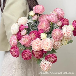 Bouquet de fleurs artificielles en soie rose pâle, pivoines et roses, pour décoration intérieure et arrangements floraux de mariage - Product Image 2