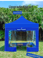 Tente pliante 3x3m rouge et bleue, gazebo pop-up, auvent extérieur avec fenêtre de style église et parois latérales