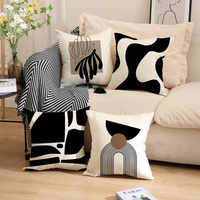 Housse de coussin décorative géométrique en lin noir et beige, style bohème abstrait, pour salon, canapé, bureau, repos