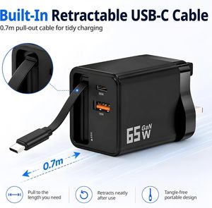 อะแดปเตอร์ชาร์จเร็ว 3 in 1 65W แบบพับเก็บได้ พร้อมพอร์ต USB คู่ และสายชาร์จ Type C - Product Image 2