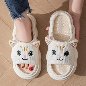 Pantuflas de Verano para Mujer, Diseño de <span class=keywords><strong>Gato</strong></span>, con Punta Abierta, Suela Acolchada Suave, de Felpa, para el Hogar - Product Image 1
