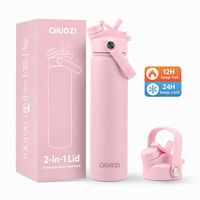 Bouteille isotherme de sport et de voyage en acier inoxydable de 18oz, 24oz, 25oz avec couvercle 2-en-1 à paille et bec verseur