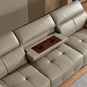 Canapé-lit moderne en tissu et cuir beige, extensible, trois places, cadre en bois, salon de villa, Modasi - Product Image 4