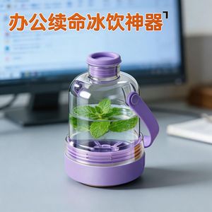 Botella de agua con bandeja para cubitos de hielo, con asa sin contacto, dispensador portátil a presión para uso en campamentos, trabajo y oficina - Product Image 5