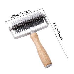 Couteau à pâte en acier inoxydable avec manche en bois, rouleau à pâte pour tarte et pizza, coupe-pâte en treillis, rouleau à croûte de pâte - Product Image 2