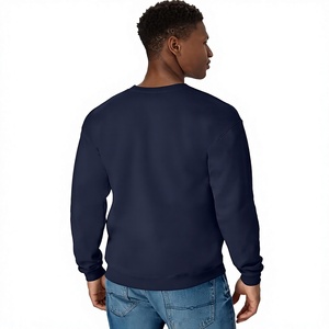 Men's Navy Crew Neck <b>Fleece</b> <b>Sweatshirt</b> Solid Color 100% Cotton Oversized Fit Casual Streetwear Pullover Breathable Eco-Friendly - Product Image 2