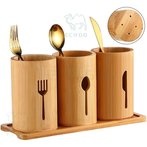 Juego de utensilios de diseño moderno, soporte para tenedores, cucharas, soporte para cubiertos de bambú, organizador de cubiertos para el hogar - Product Image 4