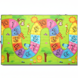 Tapis de jeu double face 200x140x1 cm XPE pour bébé, mousse enroulable, imperméable et non toxique, avec numéro coloré, style de voyage funky. - Product Image 1