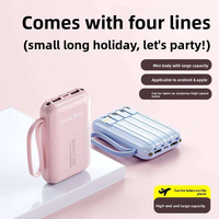 Batterie externe ultra-fine 10000 mAh, charge rapide 2A 10W Type-C, 4 câbles intégrés, écran LED, cordon, chargeur portable pour voyage