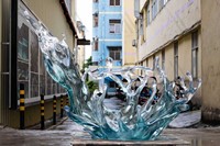Sculpture d'eau en cristal synthétique transparent de grande taille, œuvre d'art décorative moderne, centre de table pour villa