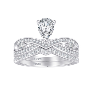 Wholesale Price Manufacturer 925 Sterling Silver <b>Crown</b> Shape Pear Cut Zircon <b>Ring</b> Rhodium Plated Women's Jewelry Engagement <b>Ring</b> - Product Image 1