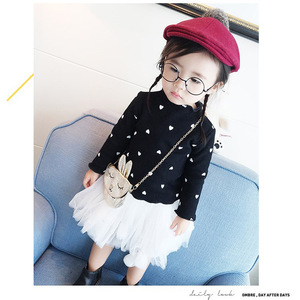 T-shirt pour filles, motif cœur d'amour imprimé, chemise à manches longues à col roulé, chemise de base pour nouveau-né, vêtements de printemps pour tout-petits - Product Image 5