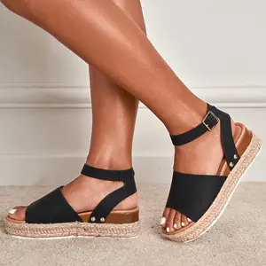 Sandales d'été 2023 nouveau commerce extérieur européen et américain chaussures pour femmes grande taille vente rapide léopard chanvre corde fond loisirs t