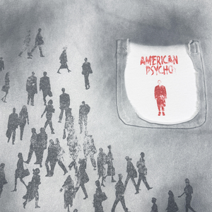 T-shirt Vintage American Psycho con Stampa Americana, Vestibilità Larga, Effetto Lavato, Tinta Effetto Fango, Effetto Consumato e Strappato, Grafica Vintage, 100% Cotone - Product Image 4