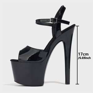 Sandales élégantes personnalisées à bout ouvert pour femmes, talons hauts légers en cuir verni, été et automne, sandales d'extérieur antidérapantes, chaussures de soirée sexy - Product Image 6