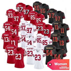 Jersey Wanita Gaya Baru San Francisco Jersey 13 # Purdy 54 # Warner 23 # McCaffrey 85 # Jersey Sepak Bola Amerika Jahitan Kittle Limite - Product Image 1