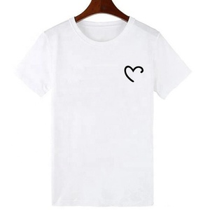 T-shirt blanc pour femme en gros, imprimé battement de cœur, col rond, manches courtes, décontracté, en coton, design personnalisé, fournisseur, t-shirt pour fille - Product Image 6