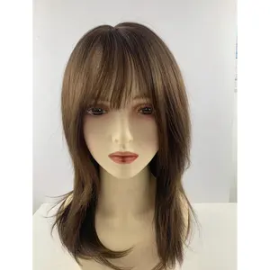 Wholesale Hand Made Lace Base Natural Wig Bangs Hair Replacement Natural Straight Human Hair Wig For Women