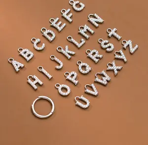 925纯银镀金微插入锆石A-Z字母吊坠Diy项链耳环珠宝制作用品