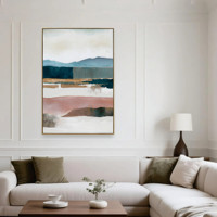 Peinture à l'huile abstraite faite à la main, imprimée, avec des couleurs superposées représentant des montagnes, des champs et des fleurs, paysage, art mural, sujets avec bordure