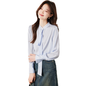 Women's Ribbon Shirt Top Long Sleeve <b>White</b> Chiffon Work Blouse Spring Autumn Professional Formal Wear - Product Image 5