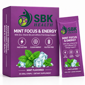 Bandes buccales personnalisées Menthe Focus et Énergie avec Vitamine B, Zinc, Soutien Immunitaire, Sans Caféine, Complément pour la Santé Cérébrale, Film Oral - Product Image 1