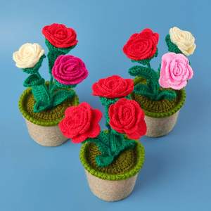 Nouvelles plantes en pot en tricot de laine au crochet, roses chinoises, pour décoration maison et voiture, cadeaux de Noël festifs, fleurs en pot - Product Image 4